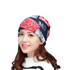 MOMISY Women Unisex Winter Beanie Hat & Neck Warmer | Knitted Multifunctional Scarf Cap with Letter Print | Warm Pullover Hat (in, Alpha, Free Size, LoveBlack)