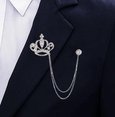 SYGA Luxury Crown Style Brooch for Men's & Women Suit Shirt Stud Brooch Lapel Pin Brooch Pin Chain Tassel Brooch Pin with Crystal Chain(silver heart crown)