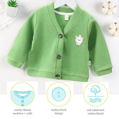 MOMISY Cotton Blend Baby Boy & Girls Sweater Jacket Front Open V Neck Cardigan-6 Months to 4 Years, Blue Green Pink Yellow (Green, 1-2 Years)