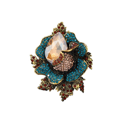 SYGA Brooch Pin Fashion Crystal Rhinestone Jewellery Pin Vintage Accessories Decoration Clothing Bouquet Brooches for Bridal Women Girl (BLUE-ROSE-GOLDEN)