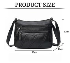 SYGA soft leather women's bag shoulder messenger bag fashion casual(Black)