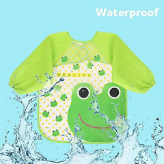 MOMISY Waterproof Smock Painting Apron for Kids Full Sleeve Feeding Bib for Babies Cartoon Animal Art for Infants Toddler Boys Girls (Green Frog)