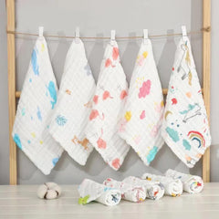 SYGA PACK OF 5 Baby Napkin Six-Layer Gauze 30 * 30 Printed Design Square Scarf Five Baby Small Square Scarf