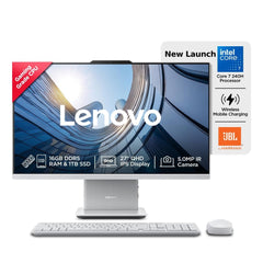 Lenovo IdeaCentre AIO Intel Core 7 240H 27" QHD (16GB RAM/1TB SSD/Win11/Microsoft 365 Basic + Office Home 2024/3Wx2 Harman Speakers/Wireless EOS Keyboard & Mouse, Grey), F0HM00PXIN All-in-One Desktop