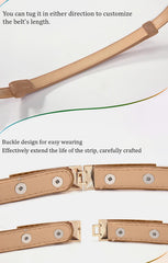 SYGA Women Leather Belt Thin Skinny Metal Gold Elastic Buckle Waistband 22-36 Waist Belt Dress Accessories(Camel)