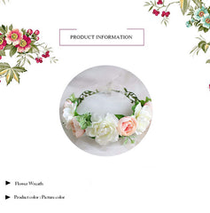 SYGA Women Front Side Rose Floral Crown Hair Wreath Leave Flower Headband Tiara with Adjustable Ribbon