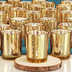 The Purple Tree Rose Gold Mercury Votive Tealight Candle Holders for Diwali and Christmas (Pack of 6) - Corporate Gifts, Home Decor, Decoration - Glass