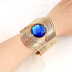 SYGA Hand Metal Wide Face Hollowed Gemstone Bracelet for Girl, Party, Holiday, Beach Accessories - 2 Stone Black