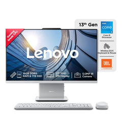 Lenovo IdeaCentre AIO Intel Core i5 13420H 27" FHD IPS 3-Side Edgeless All-in-One Desktop with Alexa Built-in (16GB/1TB SSD/Win11/Office 2021/5.0MP+IR Camera/Wireless EOS Keyboard & Mouse), F0HM003CIN