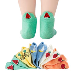MOMISY 5 Pairs Baby Girl Boys Mesh Fruit Embroidery Toddlers Infant Solid Color Cotton Stretch Baby Socks - Fruit, 3-5 Years Old