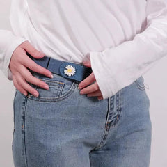 SYGA Jeans Belt Elastic Women's Punch-Free Decoration Flower buckle Style Lazy Belt
