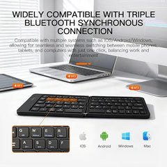 Gizmorac Foldable Keyboard Bluetooth - Portable Wireless Full-Size Folding Keyboard with Stand, Multi-Device (Connect 3) Rechargeable Slim Travel Keyboard for iPad, iPhone, Android, Windows, Laptop