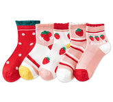 SYGA 5 Pairs Baby Girl & Baby Boy Socks, Toddlers Infant Cotton Stretch Crew Socks with Strawberry Design, Suitable for 1-3Years old baby