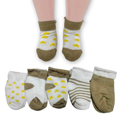 MOMISY Children's Socks, 5 Pairs, Baby and Kids Size (IN, Age, 0 Months, 6 Months, Khaki)