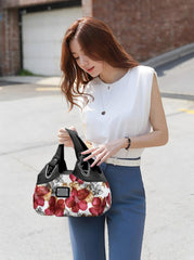 SYGA Women's Printed PU Leather Hobo Bag, Multiple Colors and Patterns, Crossbody Shoulder(BLACK FANTASY RED FLOWER)