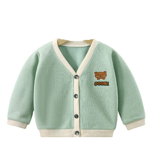 MOMISY Unisex-Baby Cotton Blend Sweater Jacket Front Open Cardigan (6 to 12 Months, Light Green)
