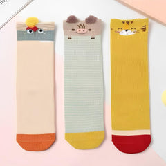 SYGA 3 Pairs Baby Cotton Long Tube Over-the-Knee Socks - Spring and Autumn, Suitable for 0-3 Years Old(Sleepy Bear)