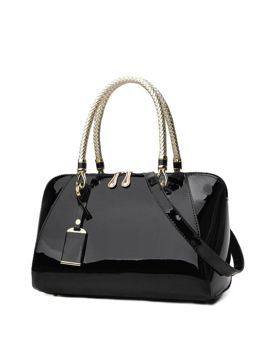 SYGA Gloosy versatile patent leather Women's bags, texture and personality, portable Handbag, Crossbody bag(BLACK)
