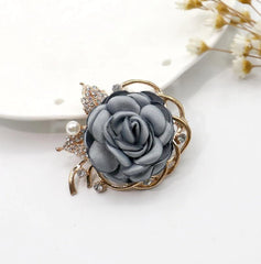 SYGA Women's Floral Brooch Pin with Rhinestones and Pearls(Blue Gray)