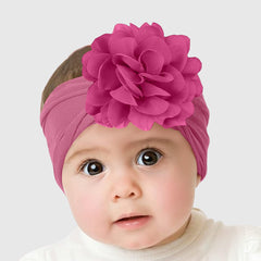 SYGA PACK OF 3 Headbands Nylon Flower Soft Stretchable Hairband for Newborn Infant Toddler Kids For 0-3 Year (MediumPink-Beige Yellow-Turquoise)