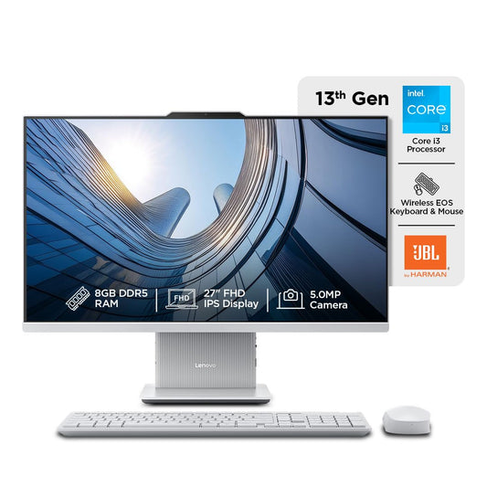 Lenovo IdeaCentre AIO Intel i3-1315U 27" FHD 3-Side Edgeless All-in-One Desktop (8GB/1TB SSD/Win11/Office 21/3Wx2 Woofer/Alexa/5.0MP + IR Camera/Wireless Keyboard & Mouse), F0HM0066IN