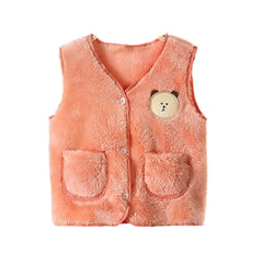 MOMISY Unisex Baby Girls Boys Faux Fur Sleeveless Vest Coat Lightweight V-Neck Short Gilet for Toddler (1 to 2 Years, Beige)