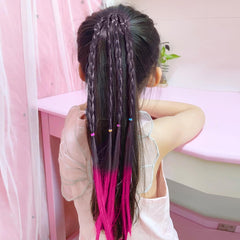 SYGA Cute Girl Colorful Wig Hair Rope Princess Twisted Braid Elastic Hairband Ponytail Headdress Fashionable Children's Hair Accessories(Gradient Rose Red)