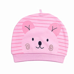 MOMISY 1 Piece Small Cartoon Design Baby Cotton Cap for Newborn Baby Boys and Girls of Age 0 to 6 Months (Cat-Pink)