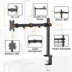 SYGA Single Monitor Stand Arm Desk Mount Fully Adjustable Bracket Ergonomic 180 Tilt, 360 Rotation & 360 Swivel Arm - VESA Dimensions: 75x75-100x100 - Single