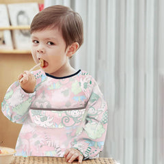 SYGA Baby Bibs with Sleeves Waterproof Feeding Dribble Bibs Painting Apron Bibs Adjustable Closure with Large Pocket for Infant Toddler 1 to 3 Years Old- Blue Little Prince