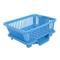 STANSY Plastic Dish Drainer with Cutlery Holder & Drain Tray, Blue, 45 x 32 x 18 cm