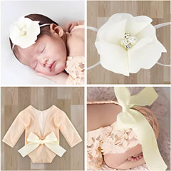 MOMISY Baby Photography Props, Dress & Headband for Kids Parties Anniversaries Photography (Beige)