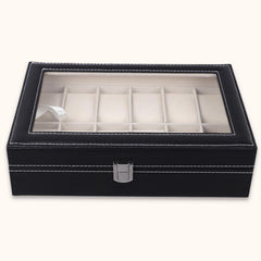 SYGA Watch Box for 12 Watches | Watch Case | Watch Holder | Watch Organizer Designer/Black_ Pu Leather