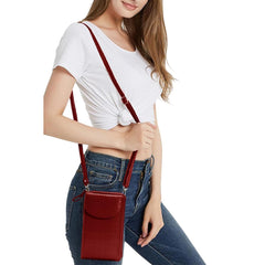 MOMISY Multi-Function Crossbody bags for Women Mobile Cell Phone Holder Card Pocket Bag Stylish PU Leather Sling Bags for Women Girls Purse Wallet Mini Shoulder Bags-Crocodile Pattern (Red)