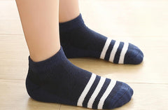 MOMISY 5 Pairs Baby Girl Boys Tube Socks Toddlers Infant Solid Color Ankle Socks Stretch Baby Socks (3Striped, 6 Years-8 Years)