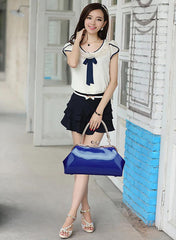 SYGA Women's Glossy Patent Leather Handbag Kiss Lock Purse Top Handle Handbag Suitable Gift for a festival,occasion,Birthday(BLUE)