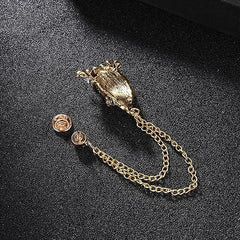 SYGA Men's & Women Classic Animal Lion Head Corsage Suit With Eagle Chain Lapel Pin Tassel Brooch Pin with Crystal Chain(Ancient gold crown lion head)
