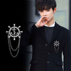 SYGA Men's & Women Suit Shirt Stud Lapel Pin Chain Tassel Brooch Pin with Silver Rudder Crystal Chain