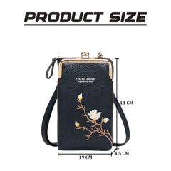 MOMISY Mobile Bag Cellphone Sling Bag Card Holder Wallet Handbag Crossbody multi-function Shoulder Bag for Girls & Women-Embroidery (Black)
