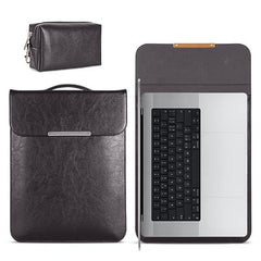 SwooK 15-16 Inch Laptop Sleeve with Handle & Pouch – Waterproof PU Leather Slim Case Compatible with MacBook Pro 16", Dell XPS 15, Lenovo, HP, ASUS – Scratch Resistant, Velvet Lined- Coffee