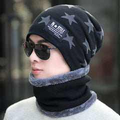 MOMISY Unisex Woolen Beanie Cap Plus Muffler Scarf Set for Men Women (Black)