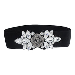 SYGA Women's Diamante Buckle Stretchy PU Leather Cinch Belt in White (Pack of 1) - WAIST SIZE 26-36 INCHES