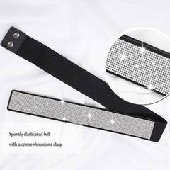 SYGA Women's Rhinestone Elastic belt with diamonds, fashionable and versatile dress, crystal girdle Belt(Black)