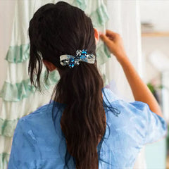 SYGA Women Rhinestone Small Spring Clip Hairpin Medium Adult Head Flower Top Clip Hair Accessories - Blue