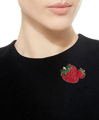 SYGA Brooch Pin Fashion Crystal Rhinestone Jewellery Pin Vintage Clothing Accessories Decoration Full-Diamond Double Strawberry Brooches For Women- S251