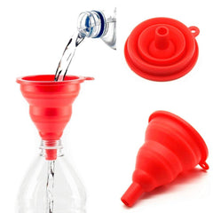 SYGA Red Silicone Funnel Set of 2 for Kitchen Retractable Silicone Oil Liquid Funnel Transfer Hopper