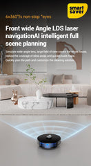Smart Saver Vacuum Robot Cleaner – Advanced LDR Laser Navigation, 4500 PA Suction, 3-Level Adjustment, No-Go Zone, 280ml Electric Water Tank, 480ml Dust Box, Breakpoint Resume