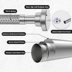 STANSY Adjustable Telescopic Curtain Rod, Stainless Steel, 125 to 220 cm, Heavy-Duty Tension Rod for Window, Door & Bathroom, Rust-Resistant, Multipurpose Expandable Rod