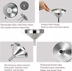 SYGA Liquid Funnel Stainless Steel 15cm Kitchen Funnel with Removal Strainer Food Filter Strainer for Transferring Liquids, Fluid, Small Dry Ingredients Oil, Making Jam- Silver