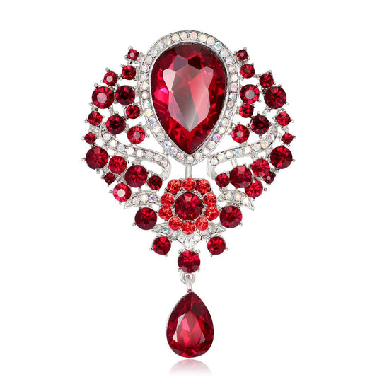 SYGA Brooch Pin Fashion Crystal Rhinestone Jewellery Pin Vintage Clothing Accessories Decoration Glass Pendant Red Brooches For Women- S248